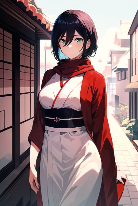 3978516635-3654851446-shingeki no kyojin, mikasa ackerman, 1girl, outdoors, bangs, black hair, breasts, cowboy shot, kimono, japanese dress, green eye.png